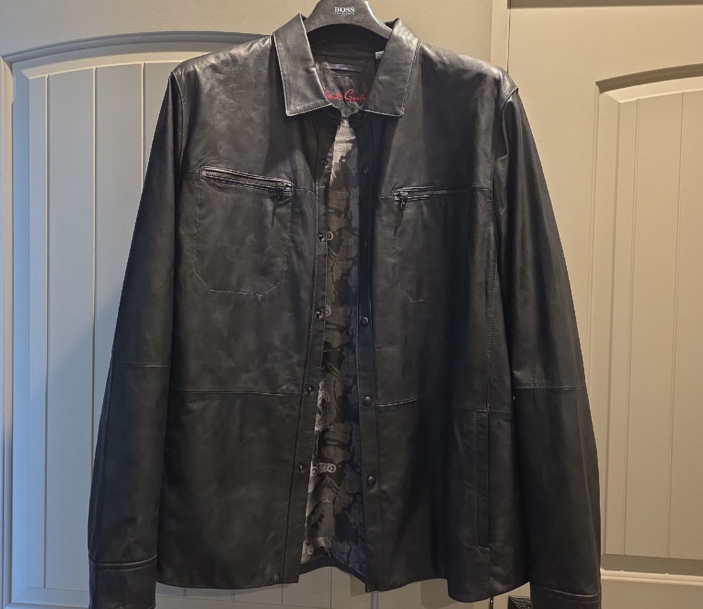 Robert Graham Black Leather Shirt Jacket